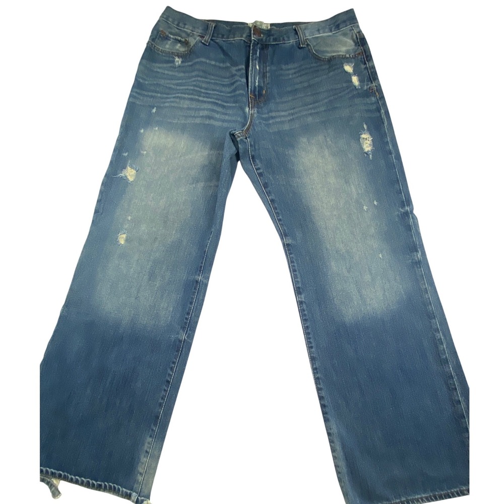 Aeropostale Benton Original Bootcut Jeans Mens 38x32 Blue Distressed Denim Pants